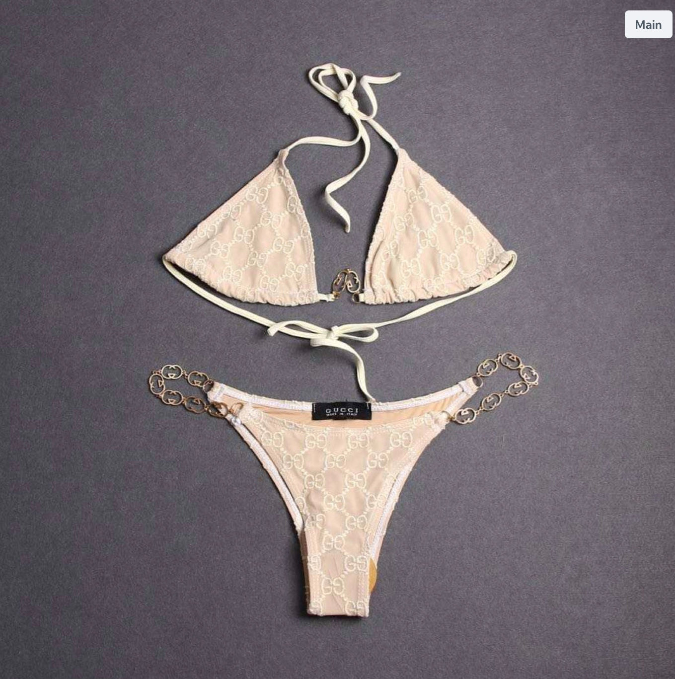 Cream G Chain Bikini Set