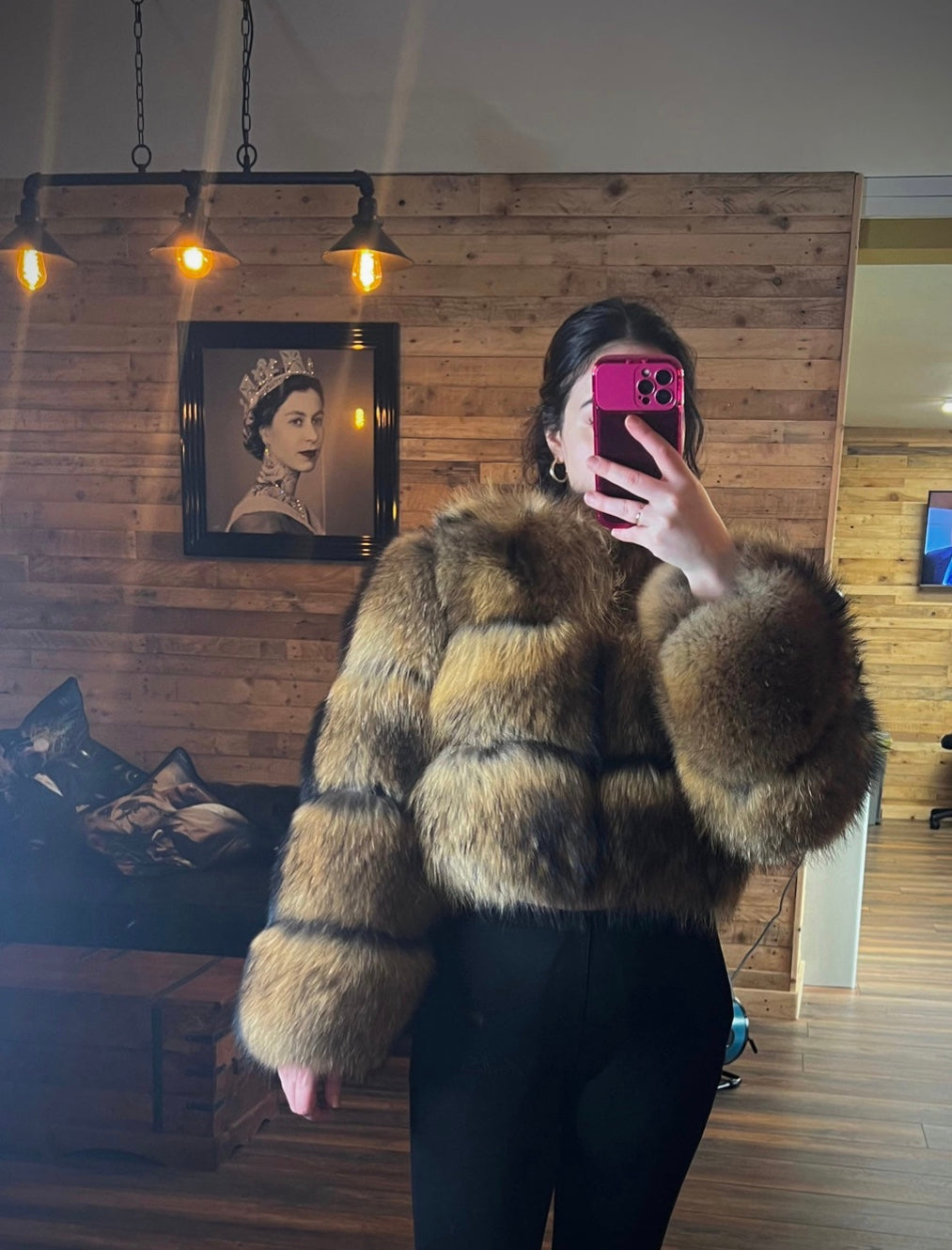 Raccoon Cropped Fur Coat