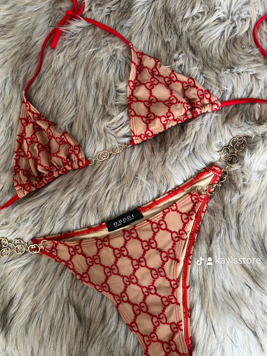 Red G Chain Bikini Set