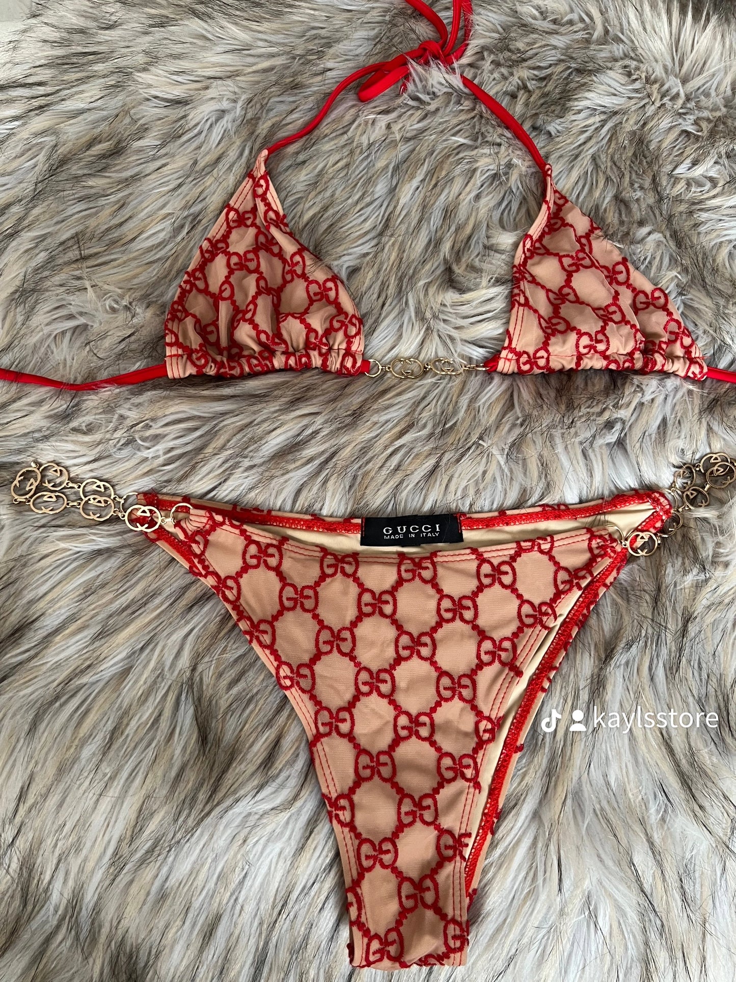 Red G Chain Bikini Set