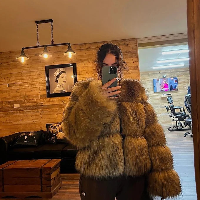 Faux Raccoon Fur Coat