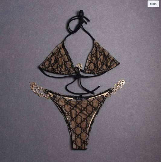 Brown G Chain Bikini Set