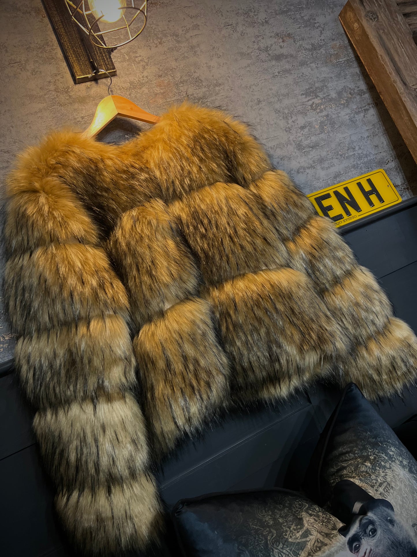 Faux Raccoon Fur Coat