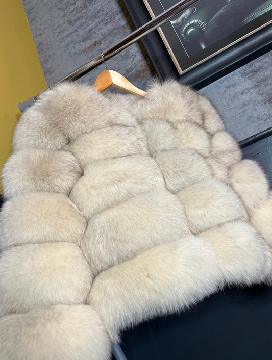 Cream Real Fur Coat